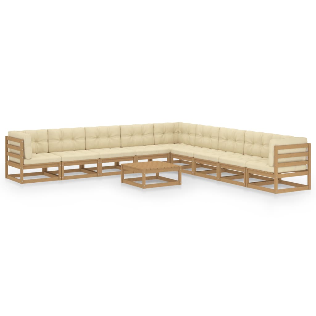 10-tlg. Garten-Lounge-Set Kissen Honigbraun Kiefer Massivholz